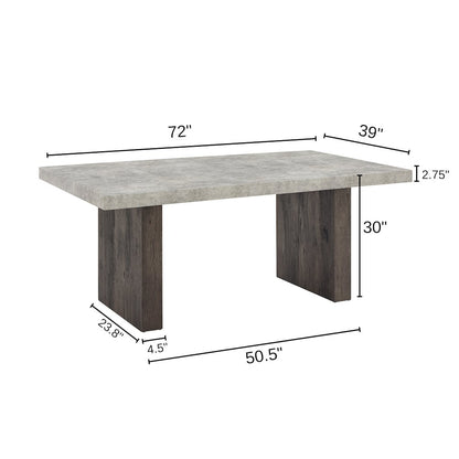 Sorlen 6-PC Dining Set, 3D Faux Concrete Table with 4 Chocolate Chairs and Bench