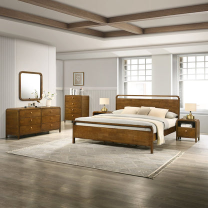 Eldren Wood Bedroom Set, King Platform Bed Dresser, Mirror Two Nightstands,Chest
