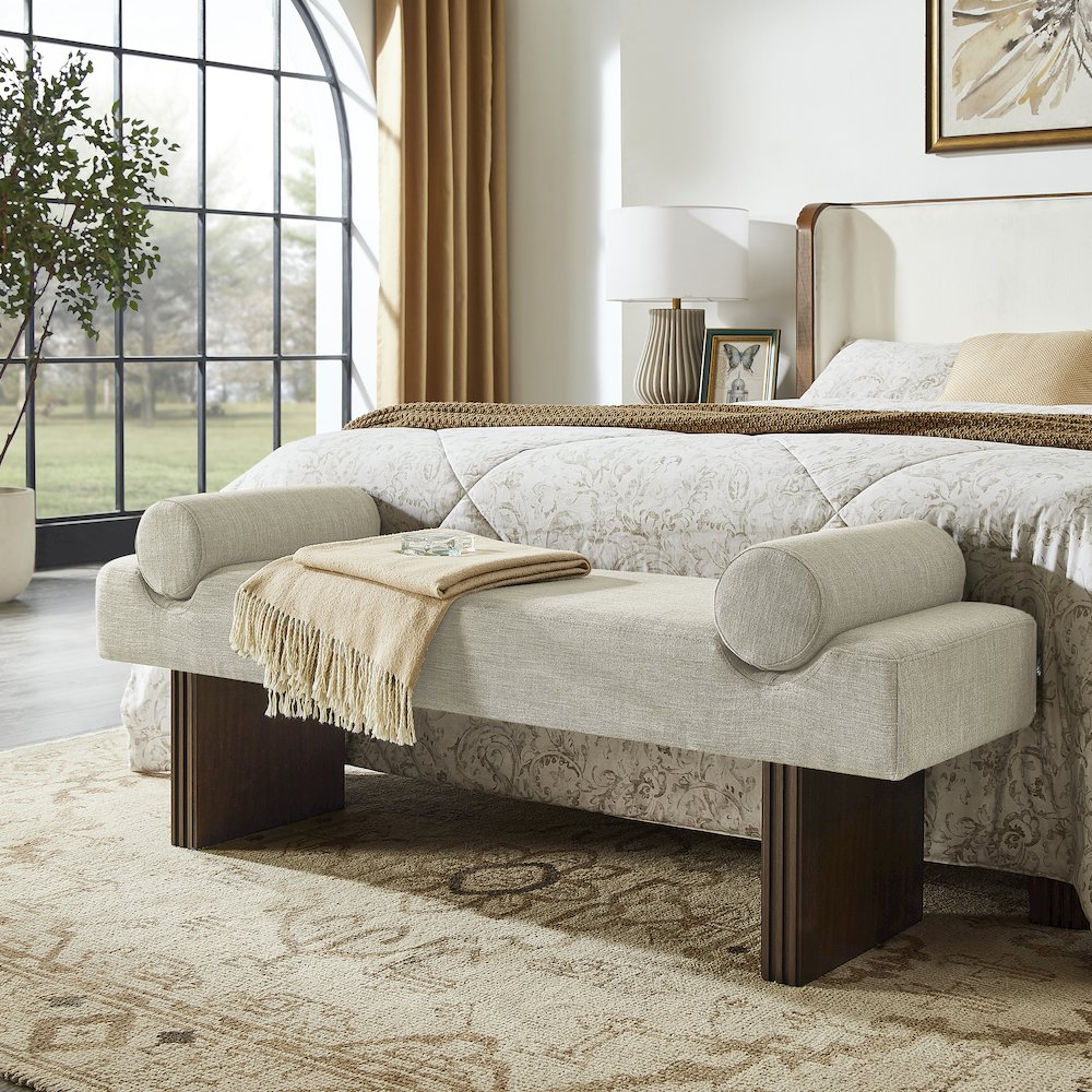 Brooke Contemporary Upholstered Bench, Beige
