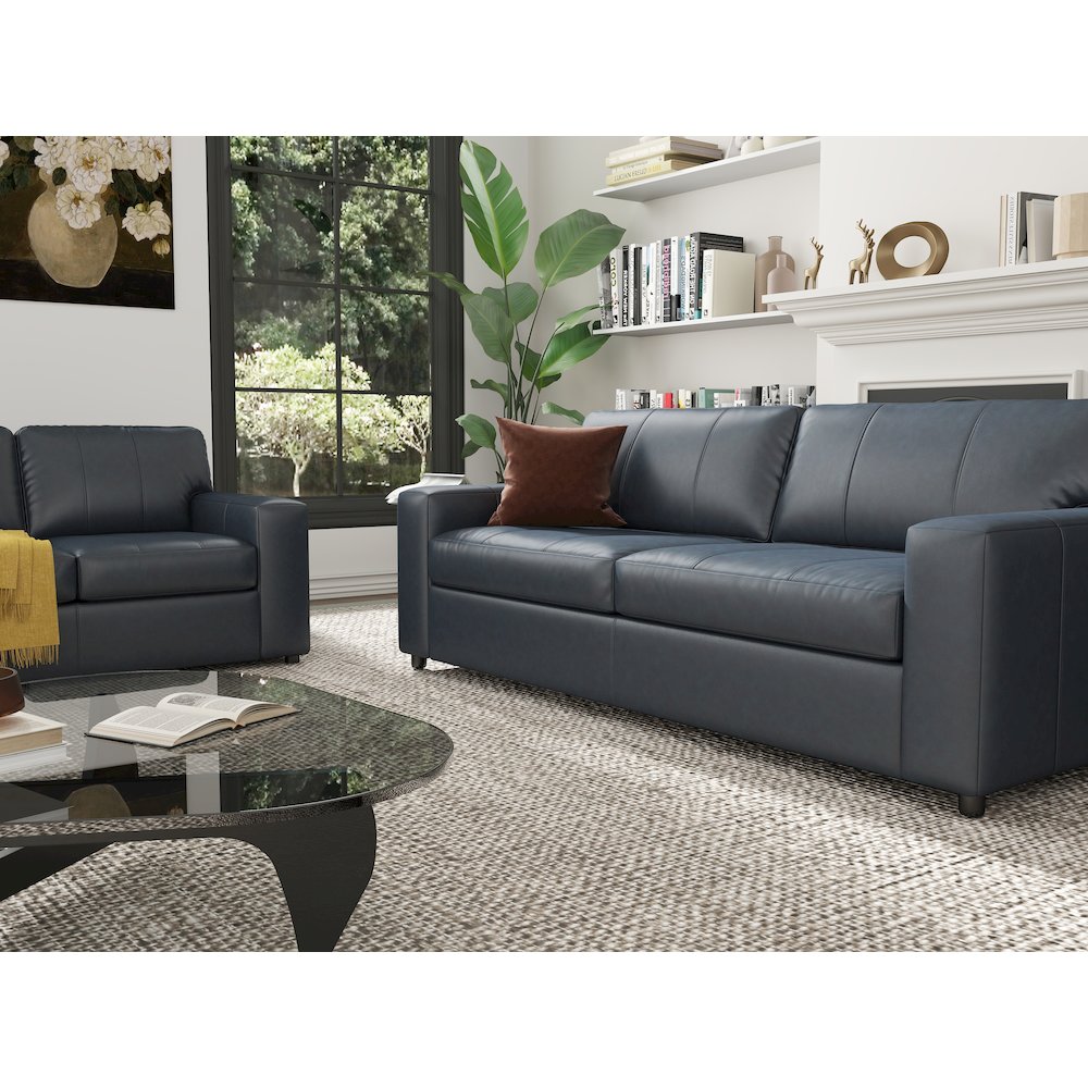 Sakan Leather Upholstered 2-Piece Living Room Set, Sofa and Loveseat, Blue