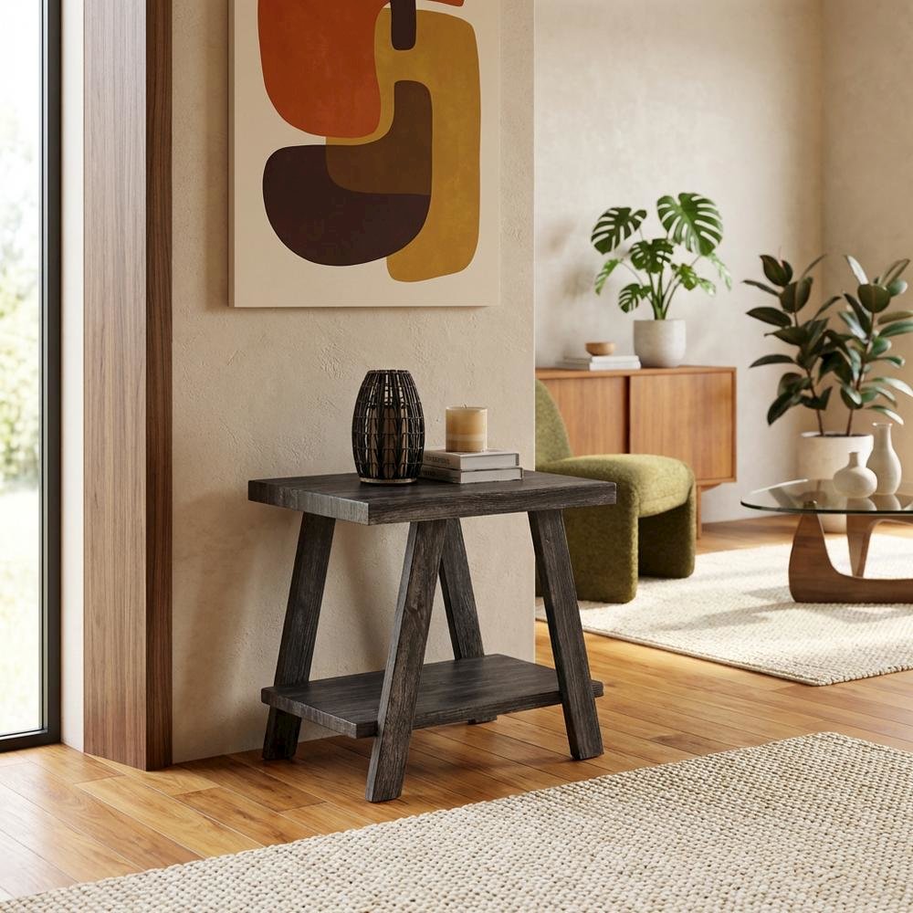 Charcoal, End Side Table, Open Shelf, Quality Build