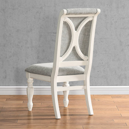 Belleza Antique White Solid Wood Upholstered Dining Chairs, Set of 2