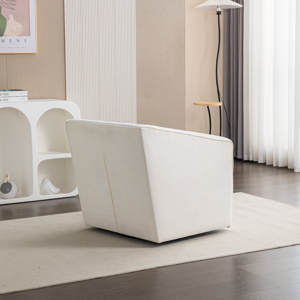Nice Modern Upholstered Barrel Armchair, 360 Degree Swivel, White