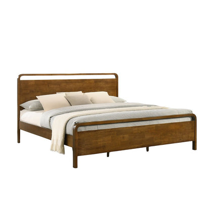 Eldren Wood Bedroom Set, King Platform Bed with Two Nightstands in Walnut Finish