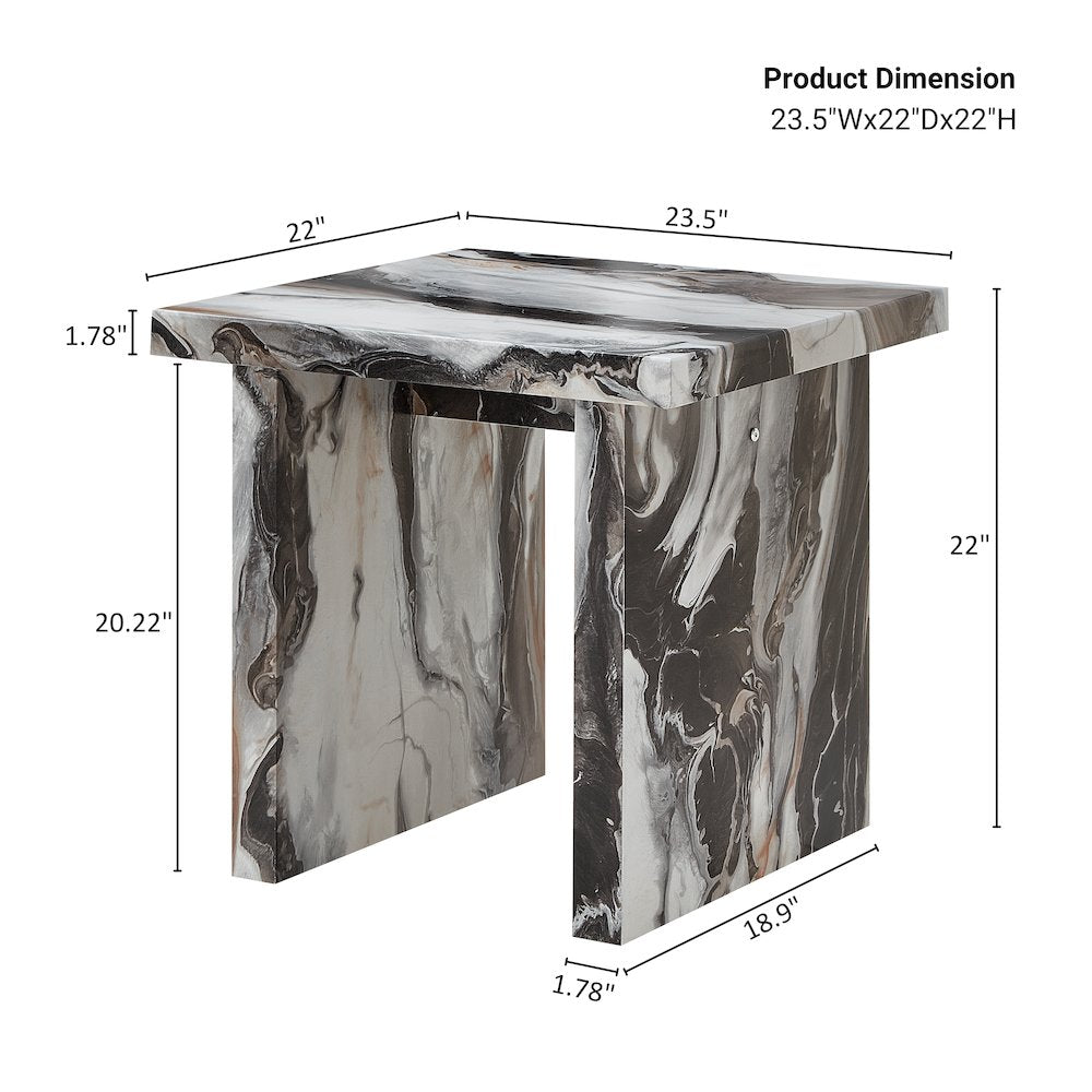 Cavira Modern Faux Marble Living Room End Table, Off-white