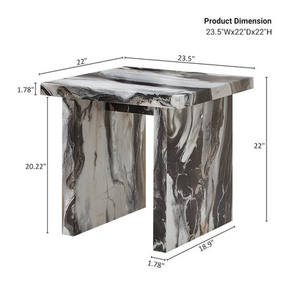 Cavira Modern Faux Marble Living Room End Table, Off-white