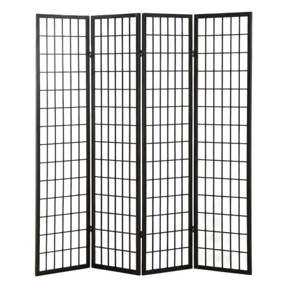 Black 4-Panel Wood Folding Room Divider, Rice Paper, 71 Inch