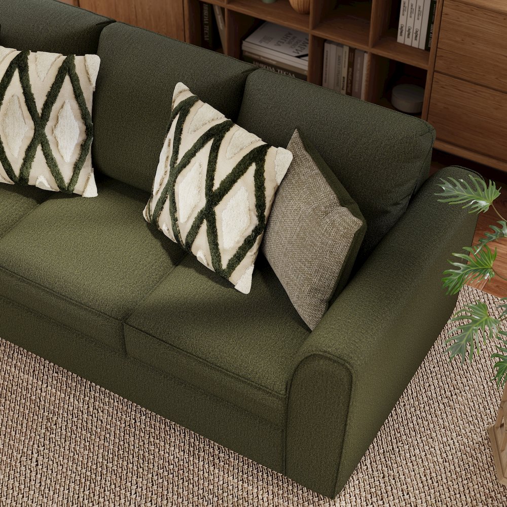 Marvella Living Room Sofa with Mosswood Chenille Upholstery, Accent Pillows
