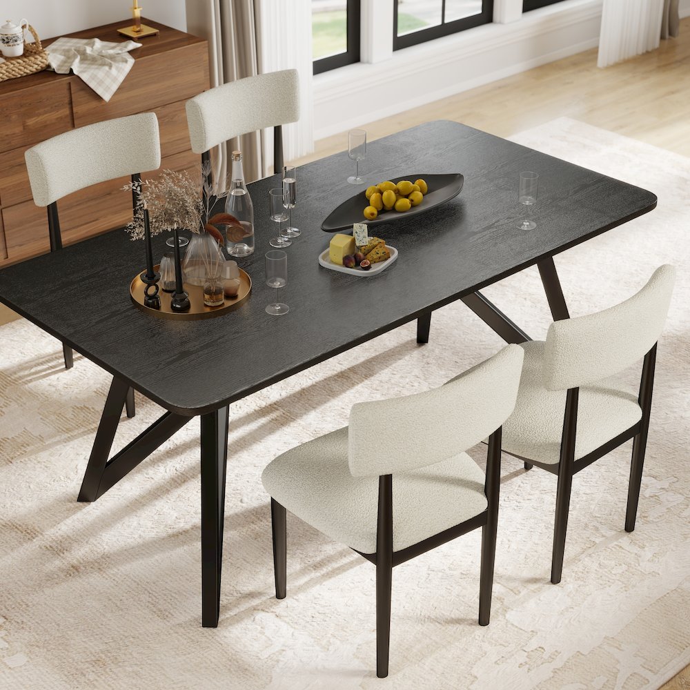 Axler 5-Piece Dining Set, Tripod-Cross Dining Table with 4 Boucle Chairs, Black