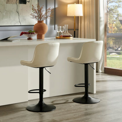 Kovyn Contemporary Adjustable Barstool with Faux Leather Swivel Seats, Set of 2
