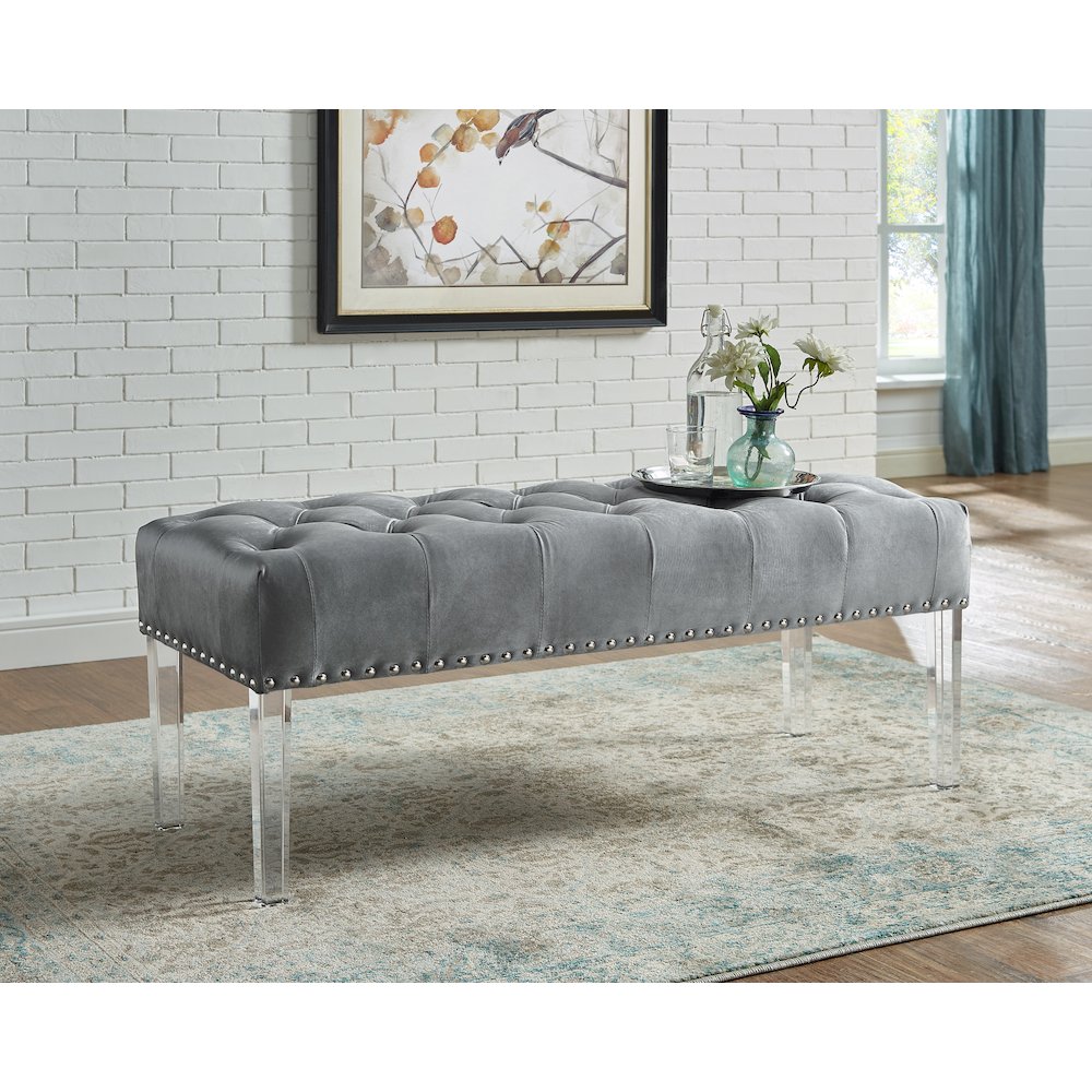 Valley Button tufted Velvet Upholstered Bench With Acrylic Leg