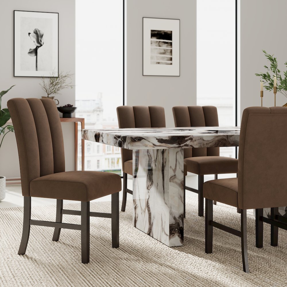 Cavira 7-PC Modern Faux Marble Dining Set, Double Pedestal Table with 6 Chairs