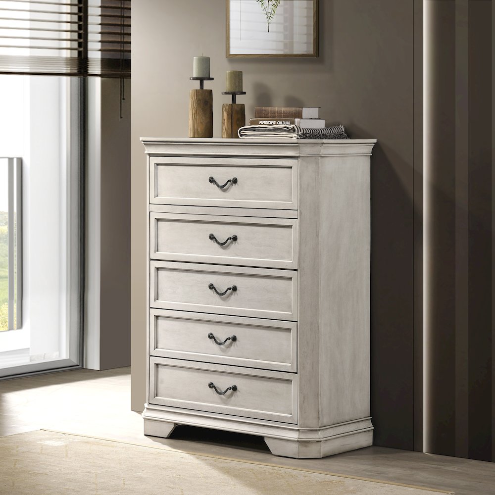 Maderne Wood Panel Bed with Dresser, Mirror, Two Nightstands, Chest, Queen
