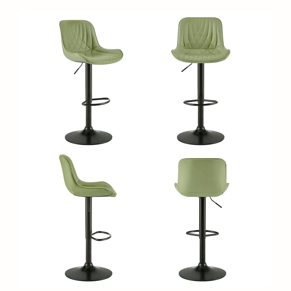 Kovyn Contemporary Adjustable Barstool with Faux Leather Swivel Seats, Set of 2