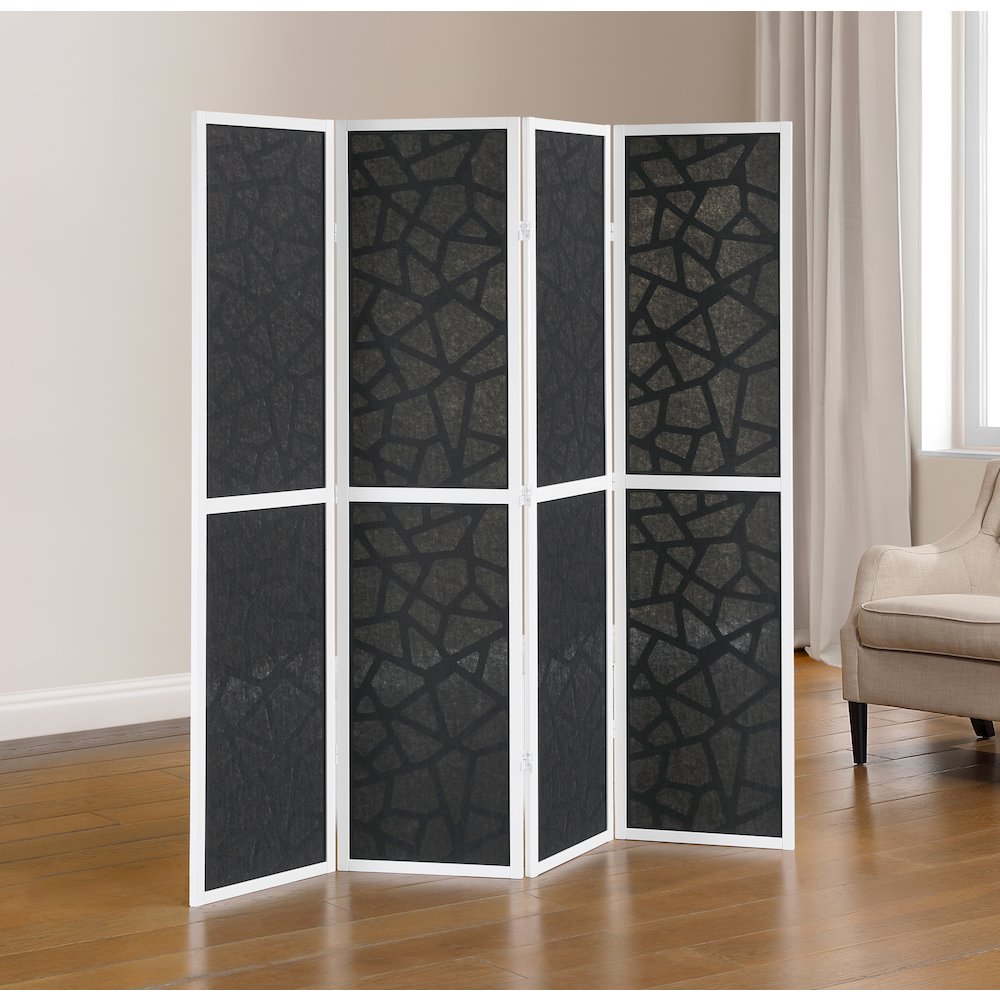 4-Panel Wood Room Divider, Folding Portable Partition Screen, Black and White