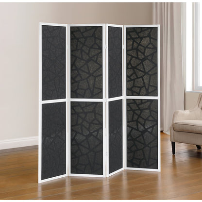 4-Panel Wood Room Divider, Folding Portable Partition Screen, Black and White