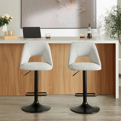 Nuvia Contemporary Adjustable Barstool with Upholstered Swivel Seats, Set of 2