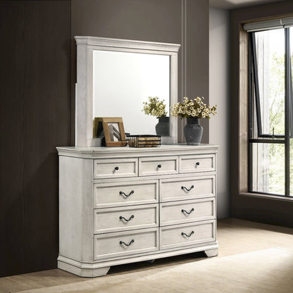 Maderne Wood 7-Drawer Dresser with Mirror, Antique White Finish