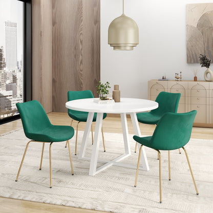 Avant 5-Piece Round Dining Set, Trestle Dining Table with 4 Side Chairs, Green