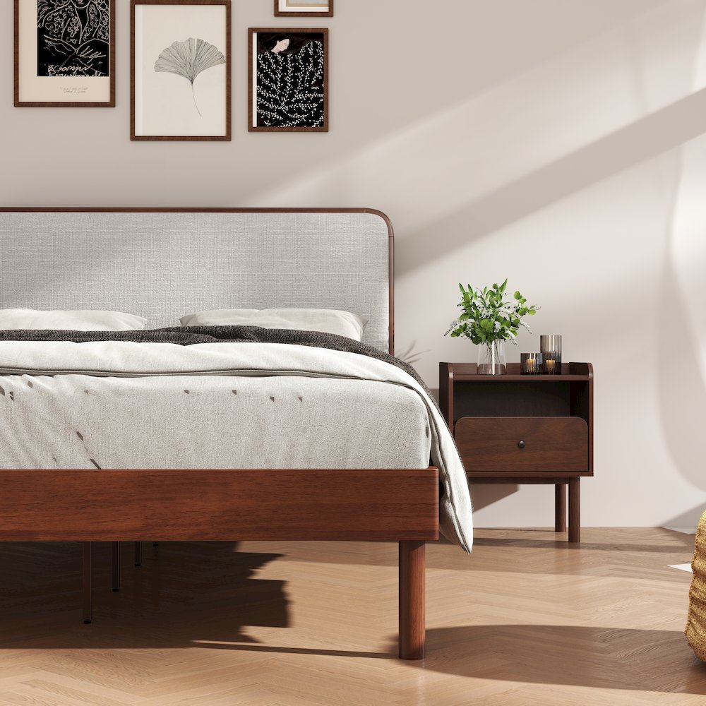 Wyller 3-Pc Bedroom Set, Platform Bed with 2 Nightstands, Natural Walnut, Queen