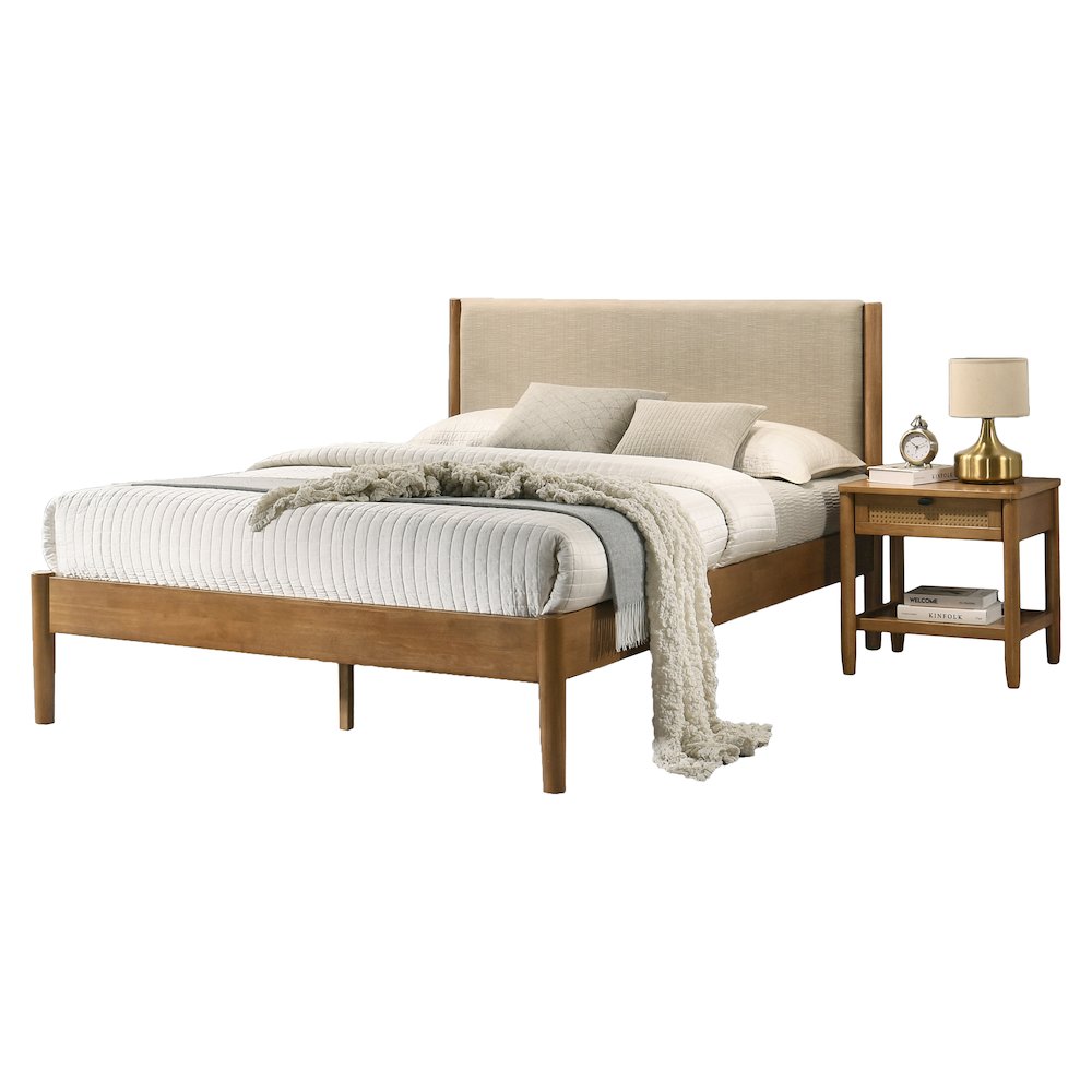 Vichy 2-Pc Rubberwood Bedroom Set, Platform Bed with Nightstand, Queen
