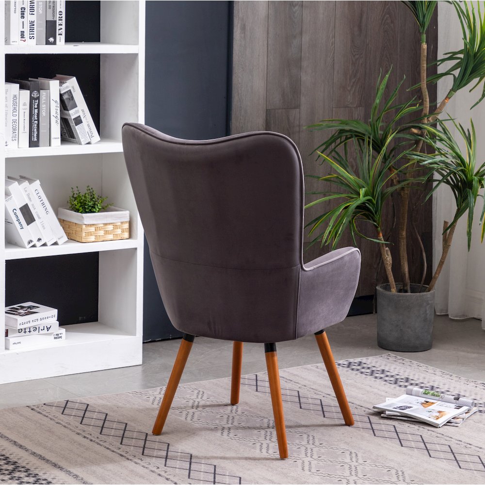 Doarnin Contemporary Silky Velvet Tufted Button Back Accent Chair, Gray