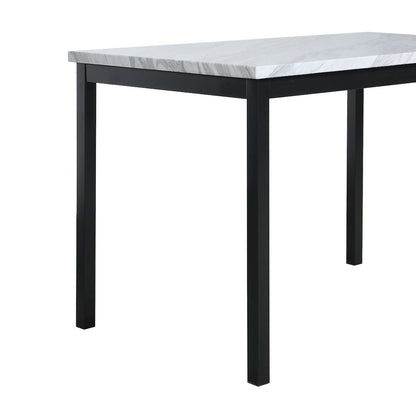 Citico 5-Pc Dinette Set with Faux Marble Top, White Table with Black Chairs