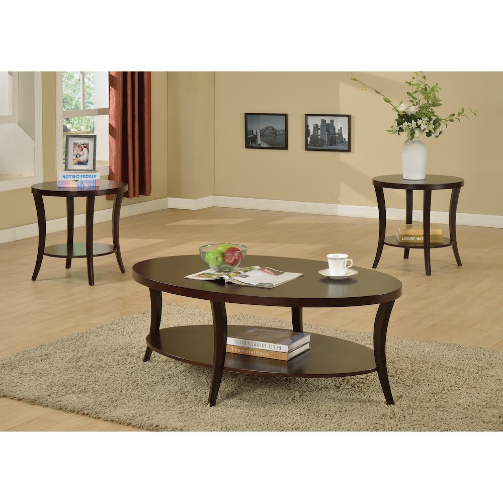 Perth 3-Pc Espresso Oval Coffee Table with End Tables Set