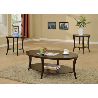 Perth 3-Pc Espresso Oval Coffee Table with End Tables Set