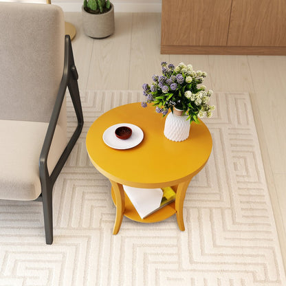 Perth Round End Table with Shelf, Yellow