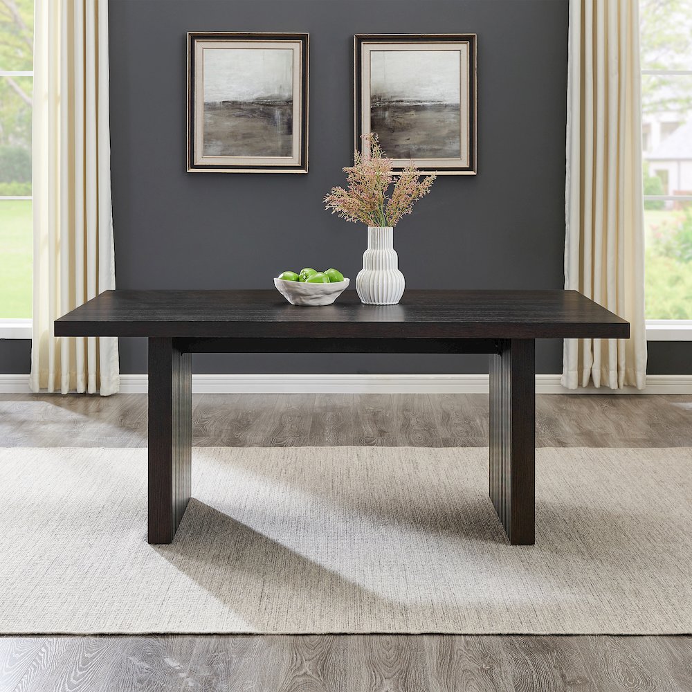 Madison Contemporary Dining Table, Slat-Fluted Base, Espresso