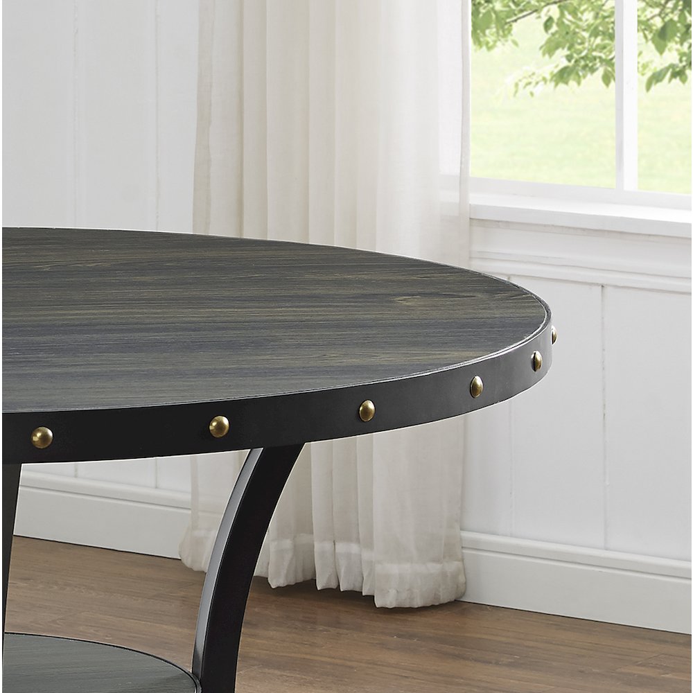 Biony Espresso Wood Dining Set with 4 Fabric Nailhead Chairs, Purple