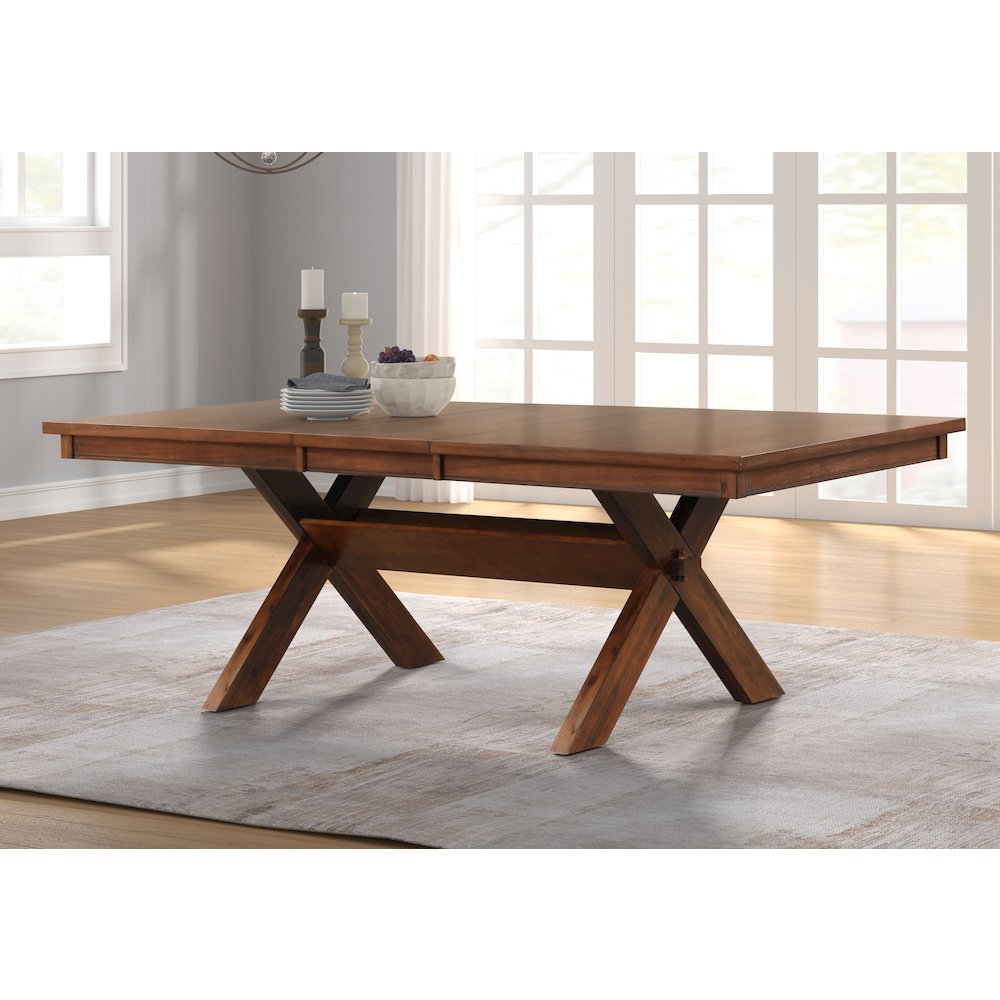 5-Piece Dining Set, Extendable Trestle Dining Table with 4 Chairs, Dark Hazelnut