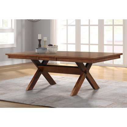 5-Piece Dining Set, Extendable Trestle Dining Table with 4 Chairs, Dark Hazelnut