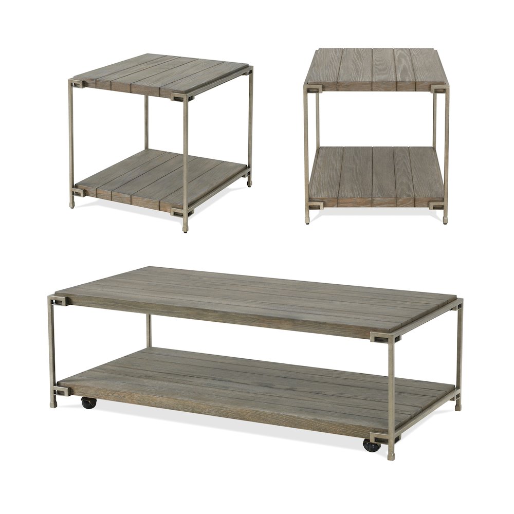 Corbeta 3Pc Wood Living Room Coffee Table and 2 End Tables Set, Aged Graphite