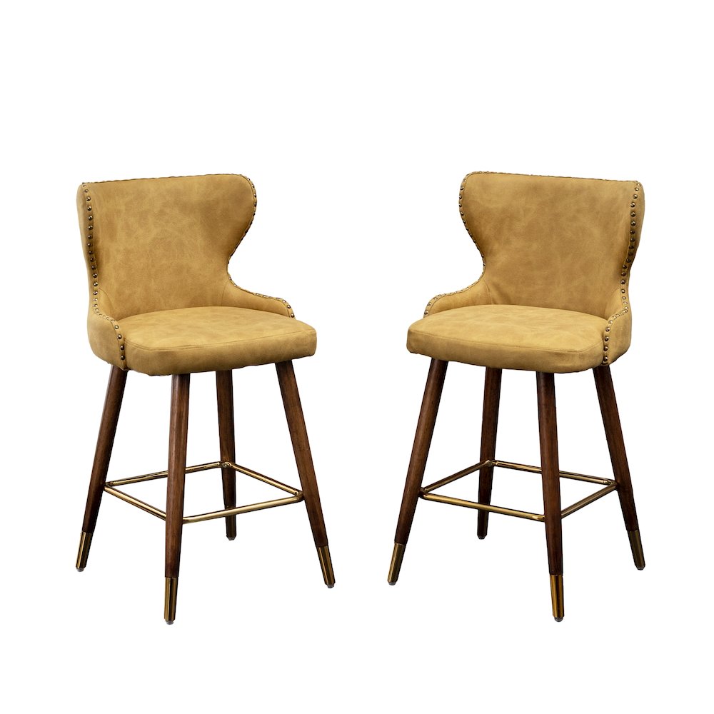 Nevis Modern Faux Leather Tufted Nailhead Trim Counter Stool Set of 2, Yellow