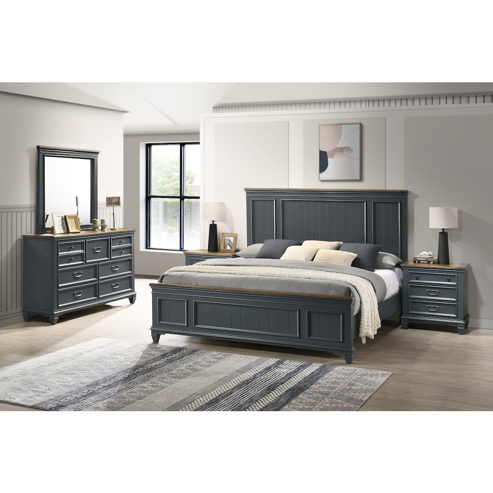 Clelane Wood Bedroom Set Panel King Bed, Dresser, Mirror, and Two Nightstands