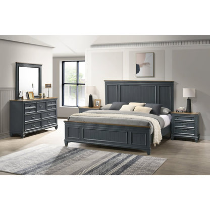 Clelane Wood Bedroom Set Panel King Bed, Dresser, Mirror, and Two Nightstands
