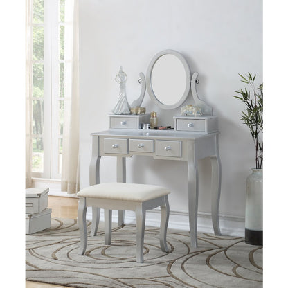 Ashley Wood Makeup Vanity Table and Stool Set, Silver