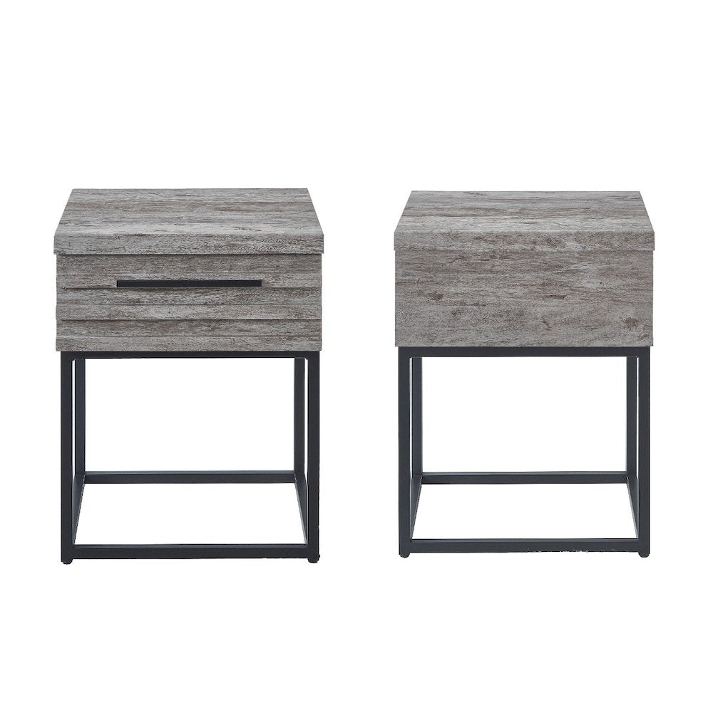 3-Piece Upholstered Bedroom Set, Tufted Wingback Bed, 2Gray Nightstands, King