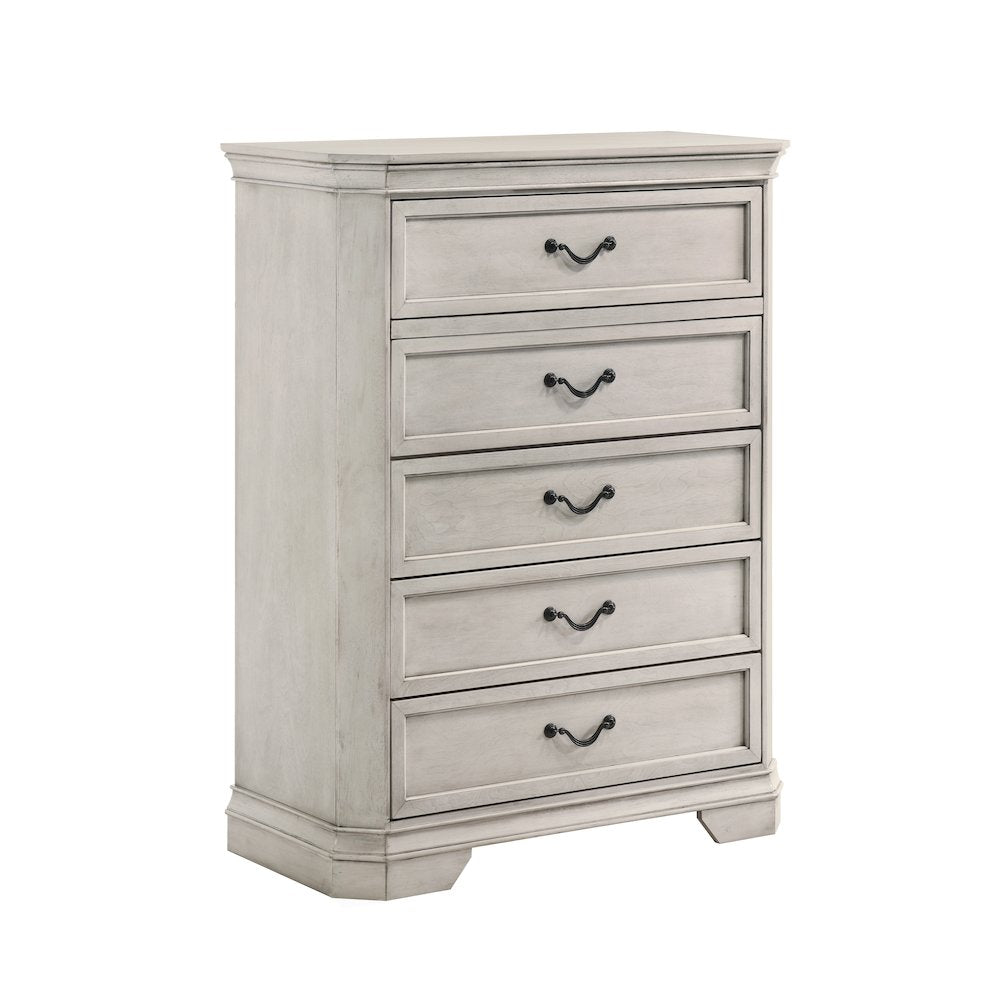 Maderne Wood 5-Drawer Chest, Antique White Finish