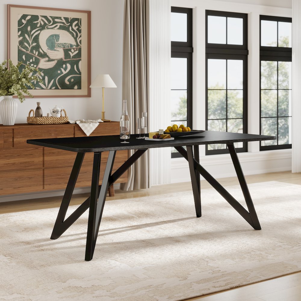 Axler 70-in Length Dining Table, Tripod-Cross Leg, Black