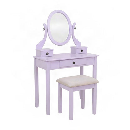 Wood Makeup Vanity Table and Stool Set with Upholstered Seat, Girls, Purple