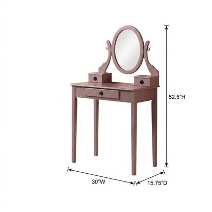 Wood Makeup Vanity Table and Stool Set with Upholstered Seat, Girls, Rose Gold