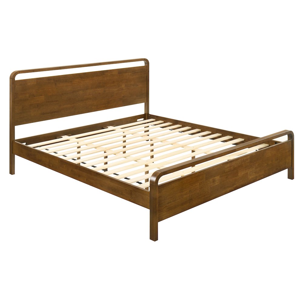 Eldren Wood Bedroom Set, King Platform Bed with Two Nightstands in Walnut Finish