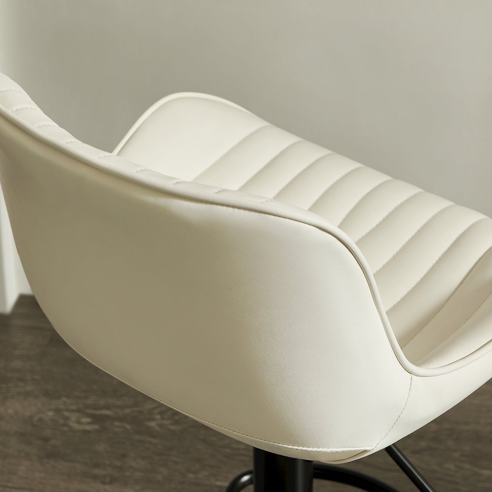 Kovyn Contemporary Adjustable Barstool with Faux Leather Swivel Seats, Set of 2