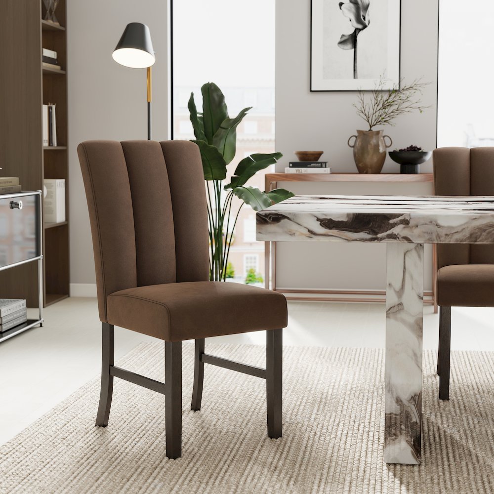 Cavira 5-PC Faux Marble Dining Set, Double Pedestal Table with 4 Chairs