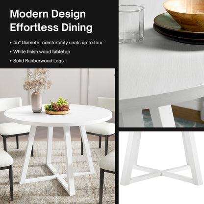 Edo 5-Piece Dining Set, Round Trestle Table and 4 Chairs, White and Black