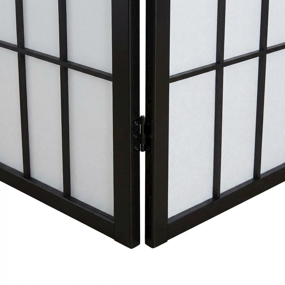 Black 4-Panel Wood Folding Room Divider, Rice Paper, 71 Inch