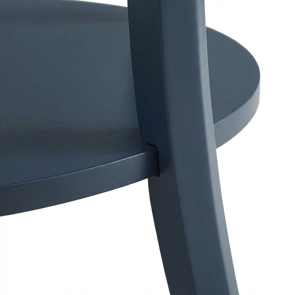 Navy Blue Round End Table with Shelf for Living Room Decor